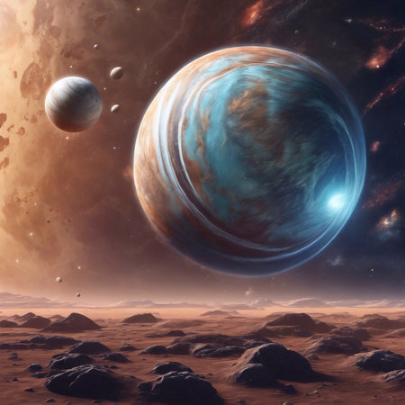 Planets and galaxy, science fiction wallpaper. Beauty of deep space. AI generated