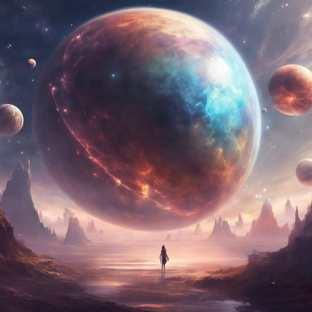 Planets and galaxy, science fiction wallpaper. Beauty of deep space. AI generated