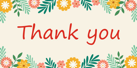 Thank you card with flowers and leaves. Vector Illustration EPS10のイラスト素材