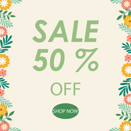 Sale 50 percent off. Poster with floral background. Vector illustration.のイラスト素材