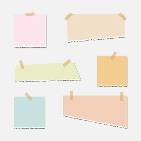 A collection of colorful note paper sheets with a curled corner, ready for your message.のイラスト素材