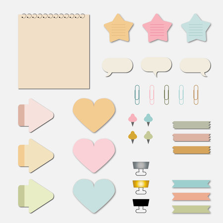 Set of blank paper stickers, labels, tags and buttons. Vector illustration.のイラスト素材