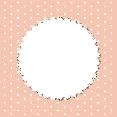 White polka dot frame on pink polka dot background. Vector illustration.のイラスト素材