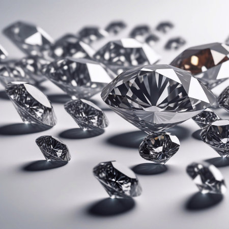 Diamonds on a white background. 3d illustration. Close-up.の素材