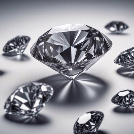 Diamonds on a gray background. 3d rendering 3d illustration.の素材