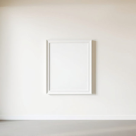 Blank picture frame on white wall. Mock up, 3D Renderの素材