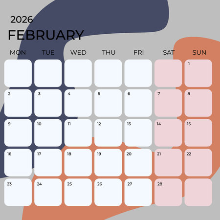 Calendar 2026 february vector illustration, simple and clean design.のイラスト素材