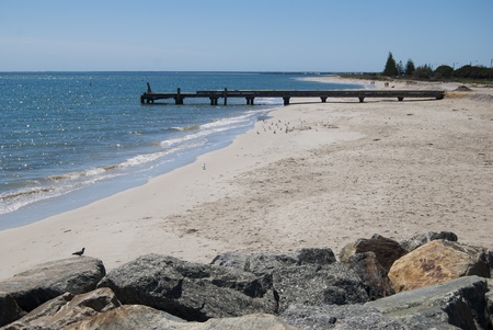 bridge on the beachの写真素材