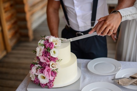 Wedding cake with flowers. Wedding Celebrationの写真素材