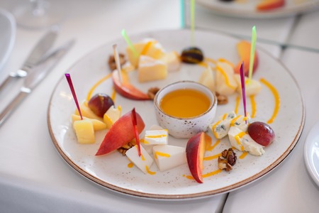 Catering services and table decoration. dish with food mealの写真素材