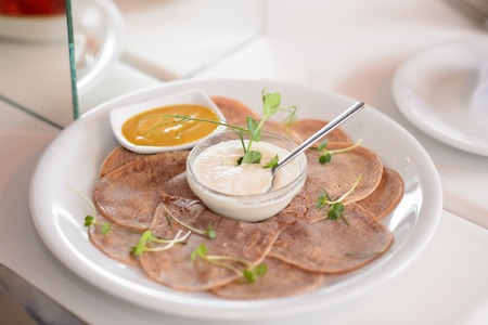 Catering services and table decoration. dish with food mealの写真素材