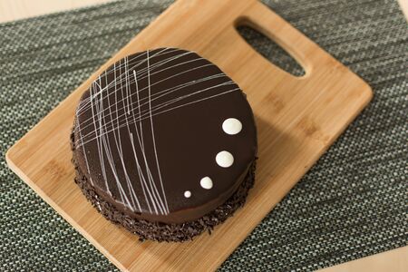 Chocolate cake top view. Sweet chocolate pie.の写真素材