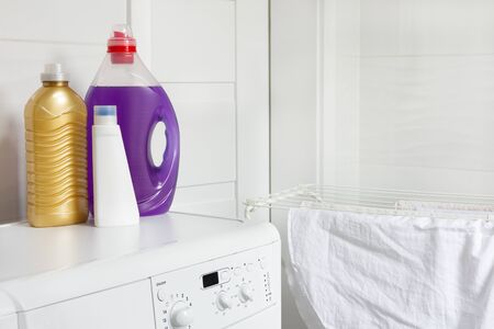 Washing machine and laundry detergent gel for washing. Household. Washing clothes.の写真素材