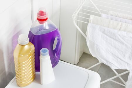 Washing machine and laundry detergent gel for washing. Household. Washing clothes.の写真素材
