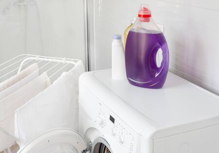 Washing machine and laundry detergent gel for washing. Household. Washing clothes.の写真素材