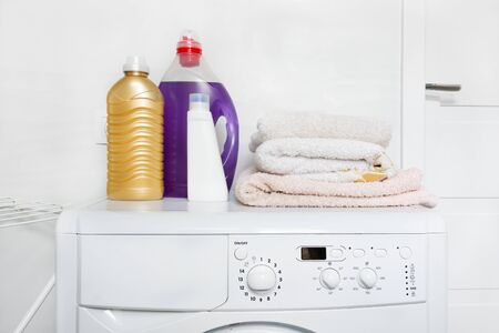 Washing machine and laundry detergent gel for washing. Household. Washing clothes.の写真素材