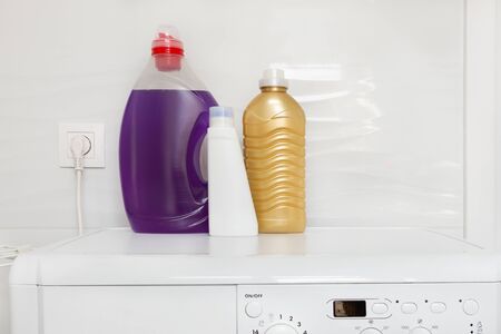 Washing machine and laundry detergent gel for washing. Household. Washing clothes.の写真素材
