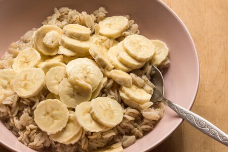 Muesli with sweet banana . English breakfast.Healthy diet food.の写真素材