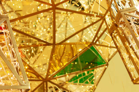 Stylish abstract design background with golden and green geometric pattern. Festive abstract...
