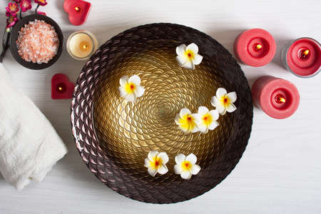 Composition of spa pedicure procedure at beauty salon. Pedicure at luxury spa.
