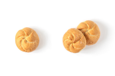 Wheat white buns isolated on white background top view. Healhy organic round buns.の写真素材