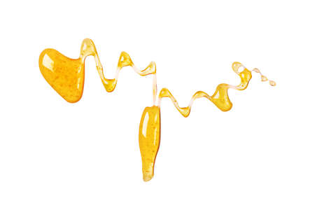 Sweet honey drop isolated on white background. Abstract honey, wax drop.の写真素材