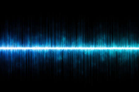 Sound waves on black background. Blue sound waves computer graphic.