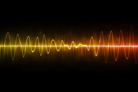 Sound waves on black background. Colourful sound waves digitally generated image.の写真素材