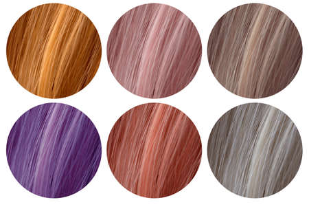 Colour swatches for hair dye. Hair colour palette with a variety of samples.の写真素材