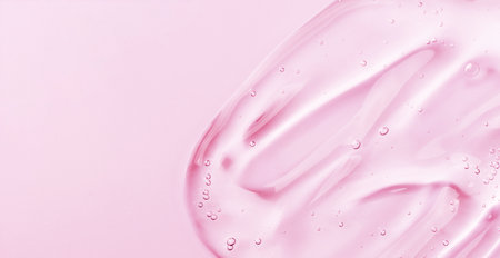 Serum gel smear on pink background. Cosmetic transparent gel serum texture.の写真素材