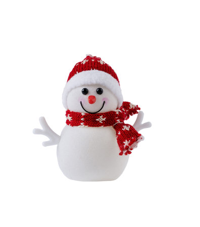 Snowman toy isolated on white background. Christmas and New Year decoration. Christmas design element.の写真素材