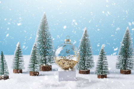 Christmas tree and Christmas ornament with golden stars, Christmas background. Christmas greeting card.の写真素材