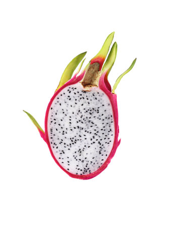 Dragon fruit isolated on white background. Pitaya fruit cut out on white for design.の写真素材