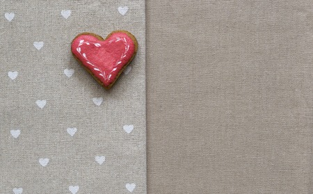 Love cookie heart on napkin. Valentines Day card concept