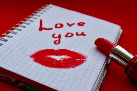 I love you inscription, lipstick is red, a trace of a kiss, a trace of lipstickの写真素材