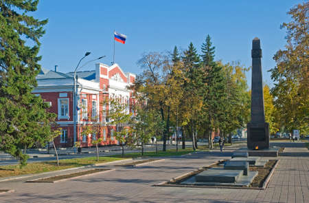 Russia, Barnaul, City administration and monument to the fighters for socialism on Lenin Avenueのeditorial素材