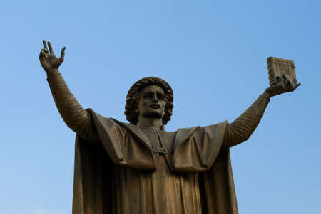Monument to Francysk Skaryna near the National Library of Belarus, Minskのeditorial素材