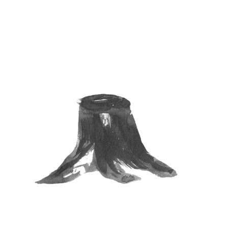 Black watercolor tree stump on a white background isolated hand-drawn for the design of postcards, posters, invitationsの写真素材