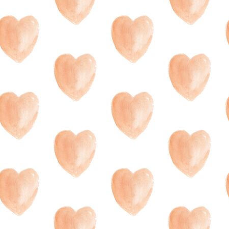 Watercolor heart shape seamless pattern. Hand drawn illustration of delicate cream color