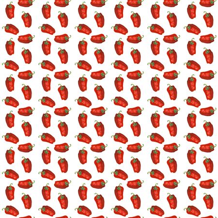 Watercolor seamless pattern with red paprika sweet peppers. Vegetable vegetarian and vegan realistic background, healthy eating. Perfect for kitchen decoration, textile and otherの写真素材
