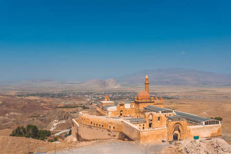 Dogubayazit, Turkey, 08.25.2014: Panoramic view of Ishak Pasha Palace and Dogubayazit city....
