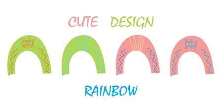 Set of ornamental rainbows. Ethnic style. Collection of pastel colored rainbows on a white background. Vector hand-drawn illustration. Design elements for kids design, paper, textile, decorationのイラスト素材