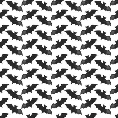 Halloween bat seamless pattern. A silhouette of watercolor ink black bat. Hand dawn illustration. Festive Halloween background. Scary wallpaperの写真素材