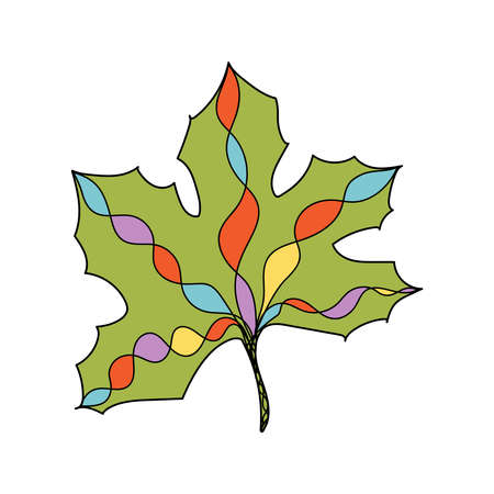 Multicolored ornamental leaf for a festive design. Vector hand-drawn illustration. Bright leaves with patterns for autumn, Halloween, Thanksgiving decorationのイラスト素材