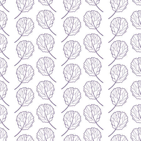 Ornamental leaves vector seamless pattern. Aspen contour leaf. Hand-drawn outline sketch illustration. Vintage decorative background for floral botanical design. Line plant silhouetteのイラスト素材