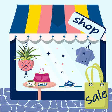 banner sale store in flat style seasonal sales, packaging, printing on fabricのイラスト素材