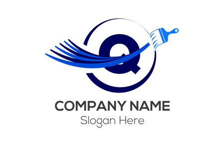 Paint Logo On Letter Q Template. Paint Logo On Q Letter, Initial Paint Sign Concept Templateのイラスト素材