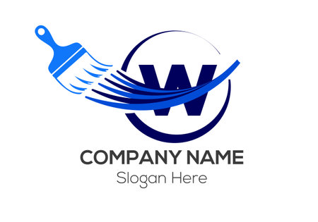 Paint Logo On Letter W Template. Paint Logo On W Letter, Initial Paint Sign Concept Templateのイラスト素材