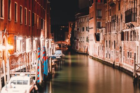 Venice at night. Night city scape. Long exposure.の写真素材