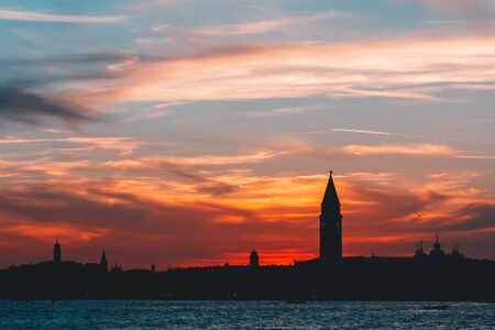 Sunset over the Grand Canal, Venice, Italy, Venice silhouette.の写真素材